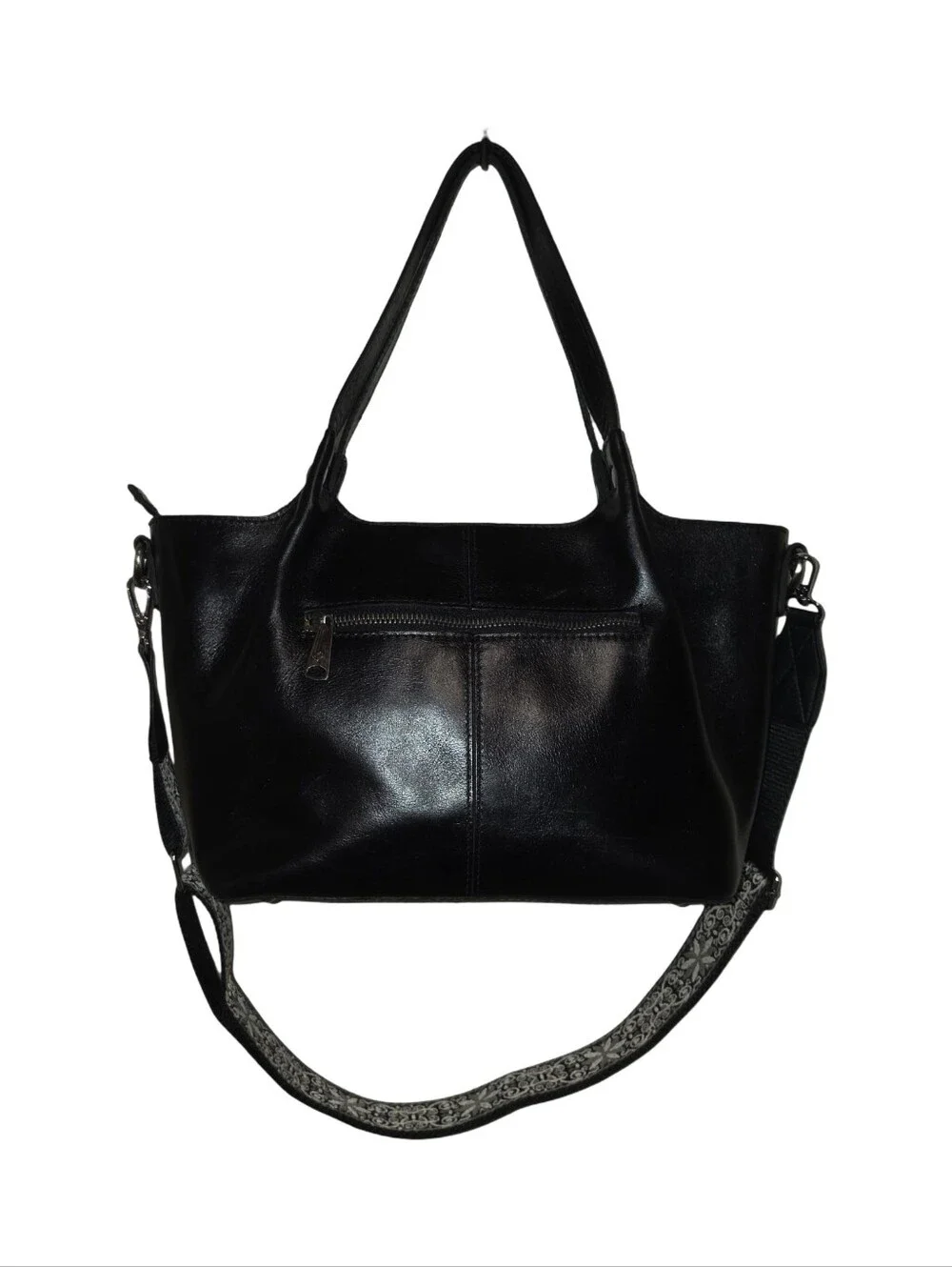 Patricia Nash Black Leather Crossbody Tote Bag Floral Detachable Strap